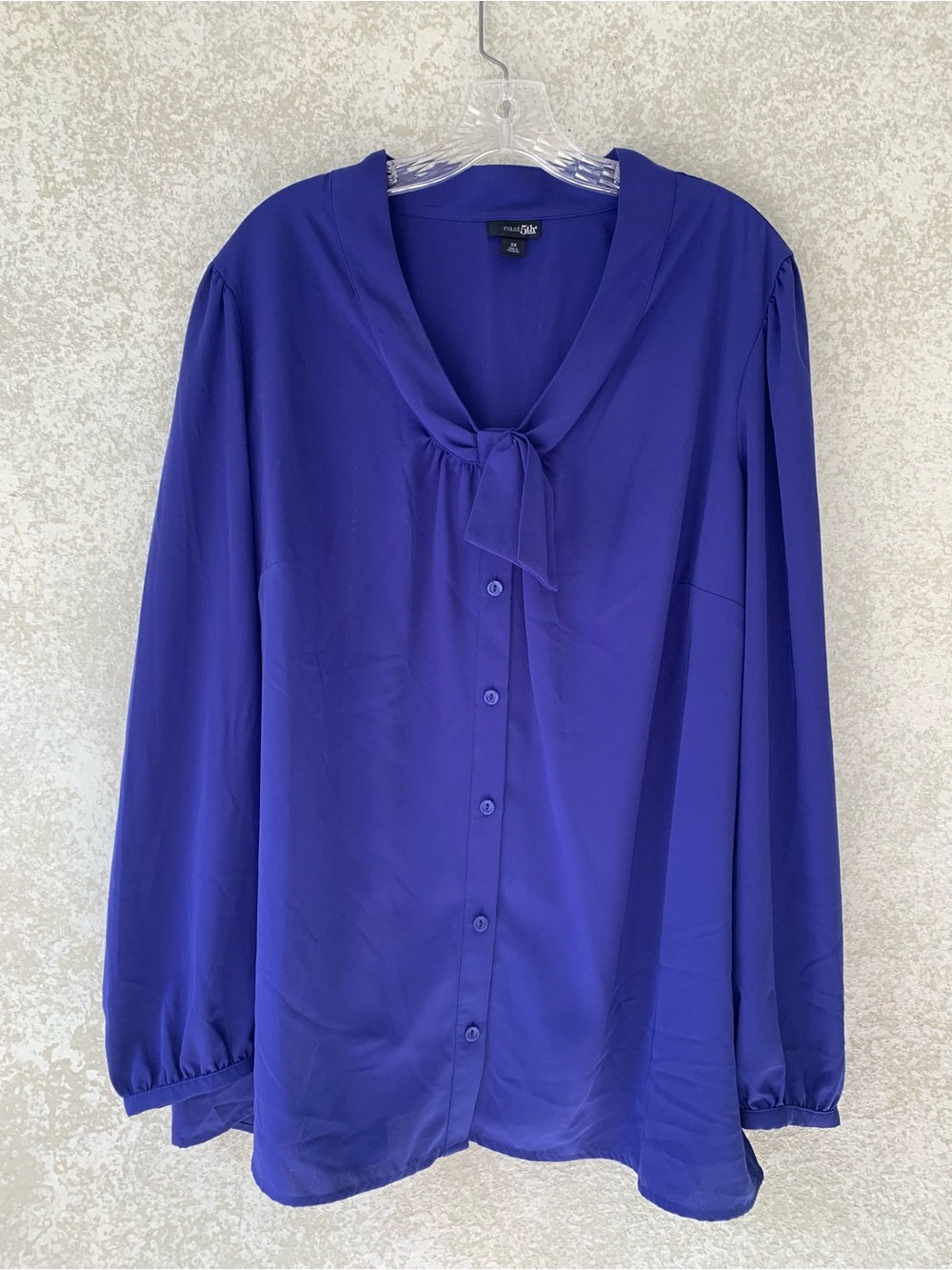Lane Bryant Royal Purple Button-Front Tie-Neck Blouse 3X Girlhoodcore Office